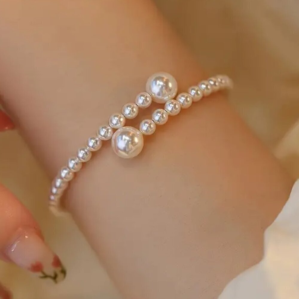 Elegant Imitation Pearl Open Cuff Bracelet
